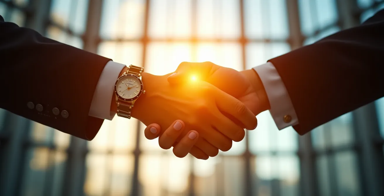 Poignée de main professionnelle symbolisant un accord énergétique