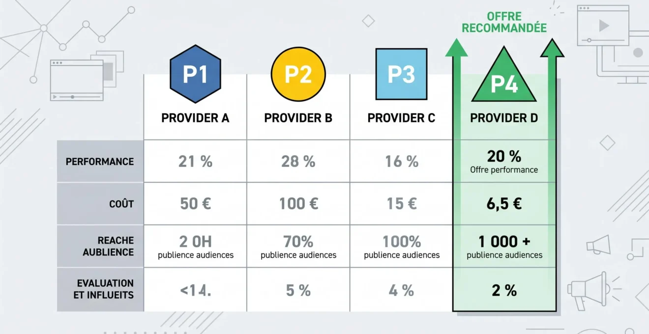 Tableau comparatif simplifié illustrant la mise en concurrence des offres fournisseurs.